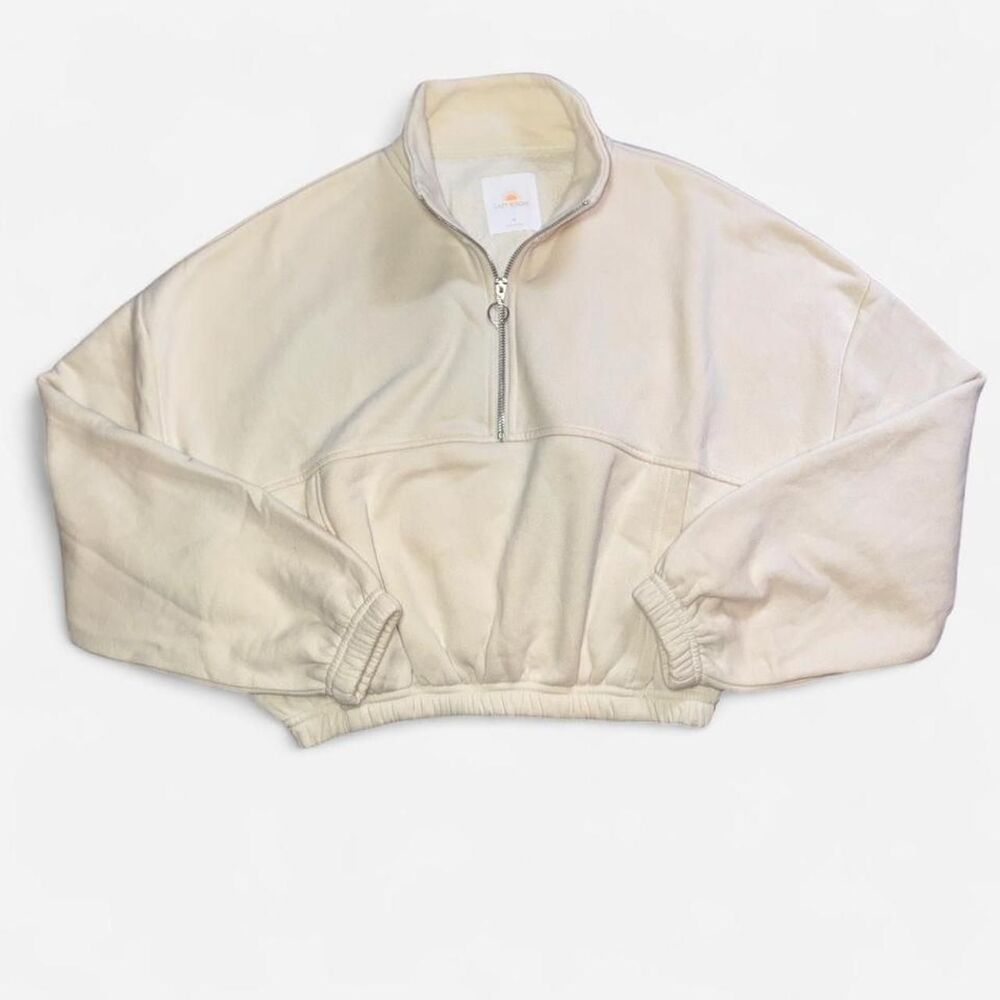 Cream Cropped Quarter Zip Sweatshirt SIZE MEDIUM